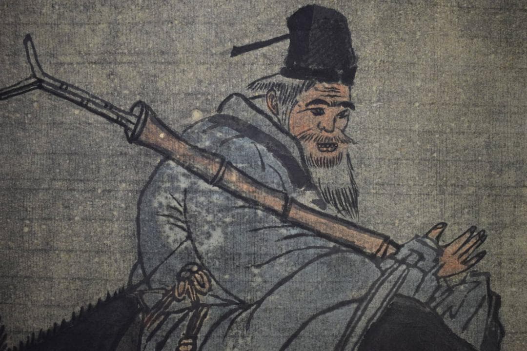 複製/作者不詳/人物馬画賛/馬/人物/中国画/大幅/布袋屋掛軸HK-82