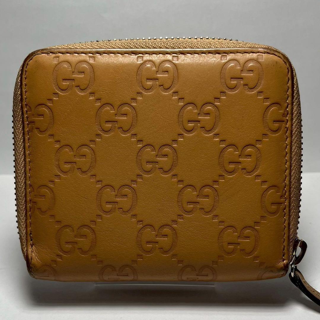 GUCCI グッチ シマ GG柄 二つ折り財布 ラウンドファスナー ブラウン