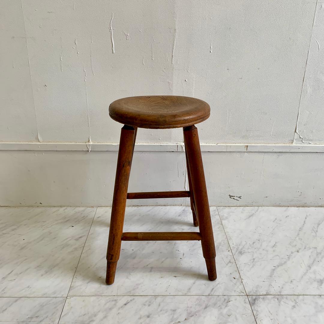 レトロな丸スツール 木製シンプルスツール 昭和レトロ