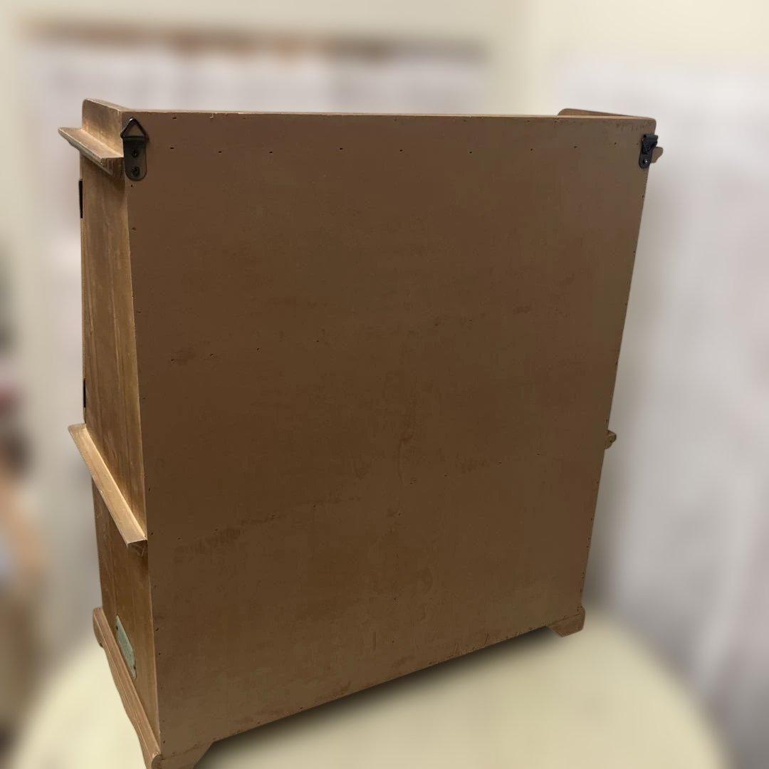 マニー グランシュマン 木製アンティーク風キャビネット ガラス2枚扉 引き出し6