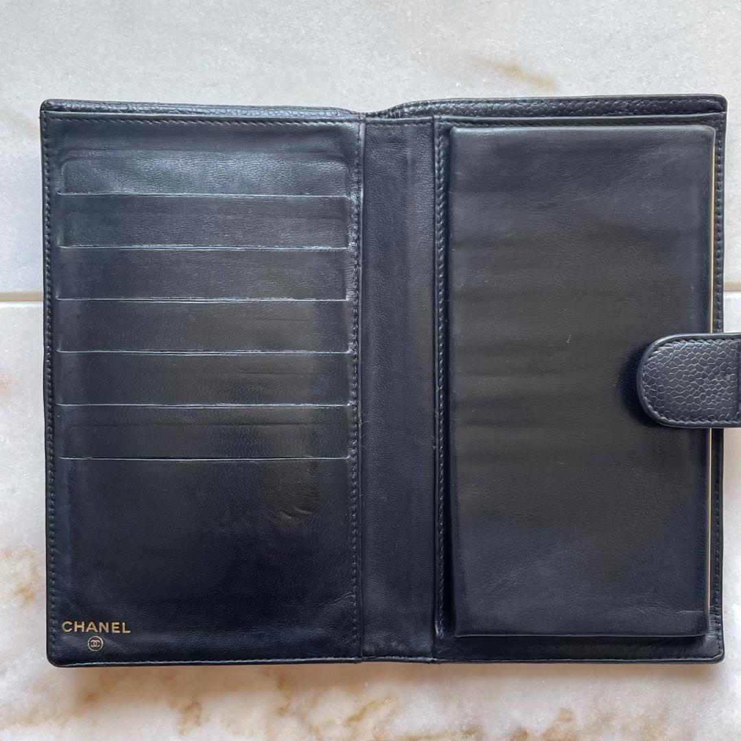 ■599 CHANEL シャネル キャビアスキン かまぐち長財布 黒 ココマーク