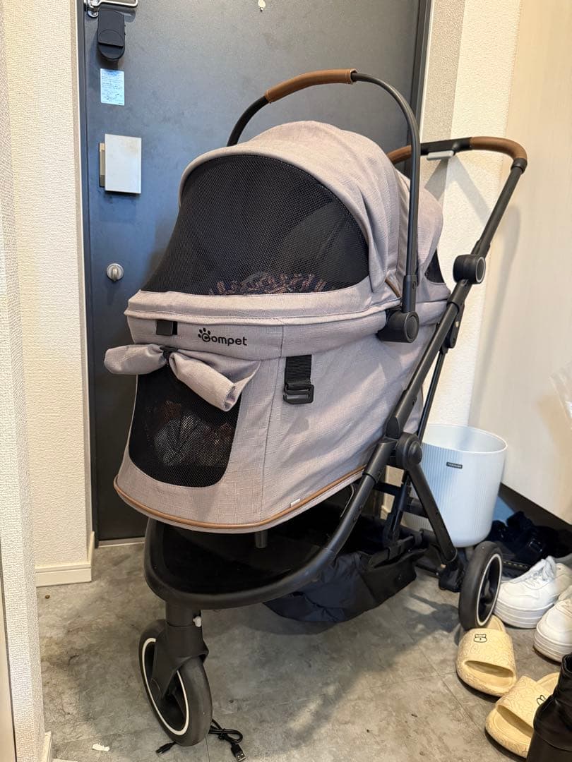 compet グレー ペットカート メッシュ窓付き