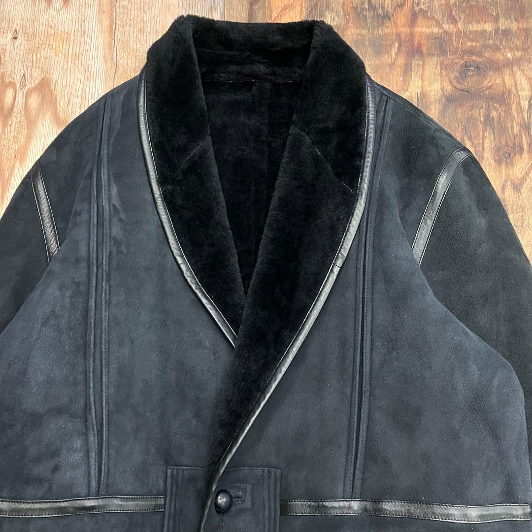 LUCIANO BARBERA レザー ムートン コート ジャケット ネイビー