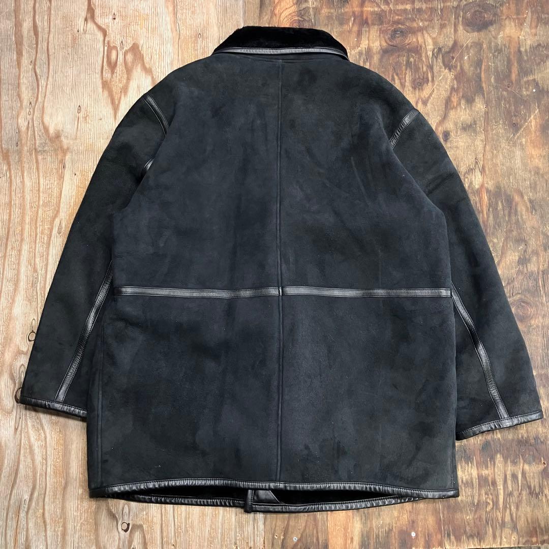 LUCIANO BARBERA レザー ムートン コート ジャケット ネイビー