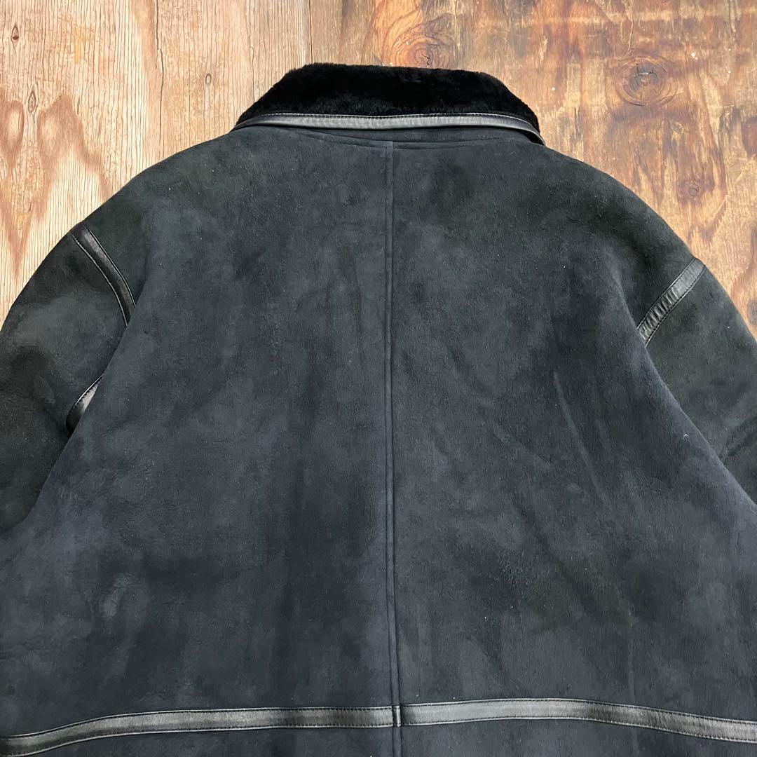 LUCIANO BARBERA レザー ムートン コート ジャケット ネイビー