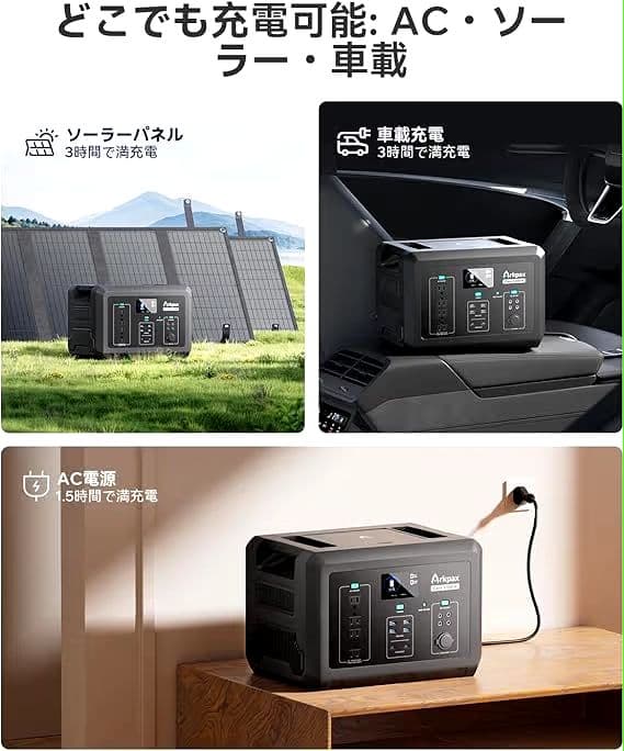 Arkpax ポータブル電源 1024Wh 1200W リン酸鉄 UPS機能