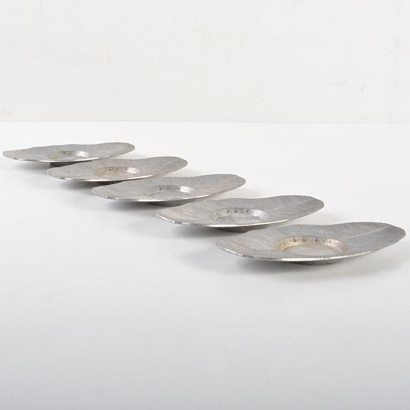 煎茶道具　松月造　純錫　蕉葉式　茶托　五客　合計約514g　箱付　V　R7300