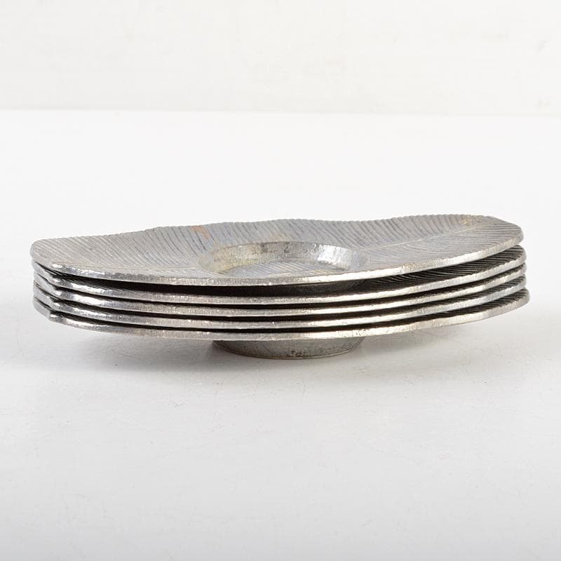 煎茶道具　松月造　純錫　蕉葉式　茶托　五客　合計約514g　箱付　V　R7300