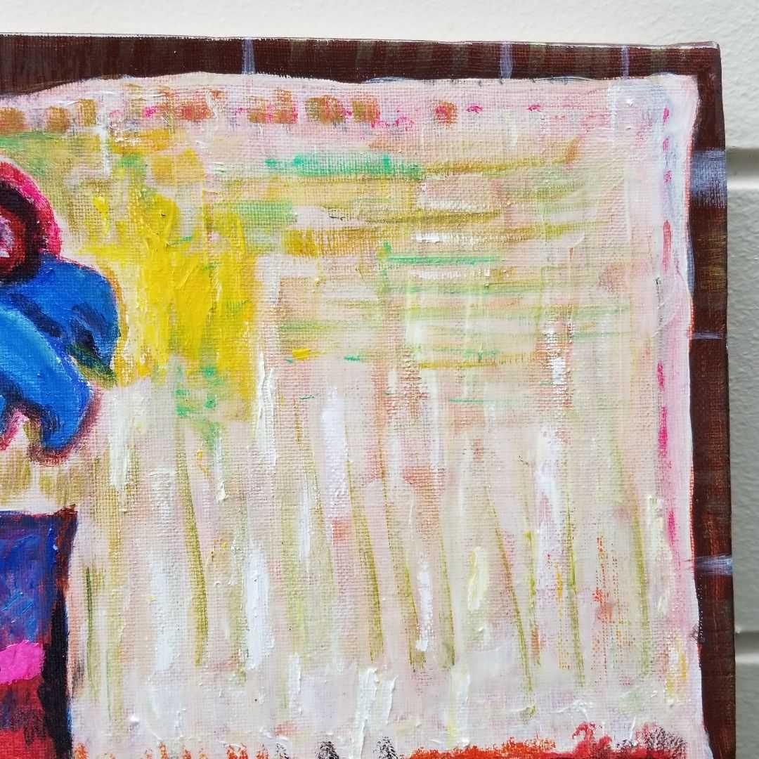 油絵　よっこ　ふたつのうつわと青い花