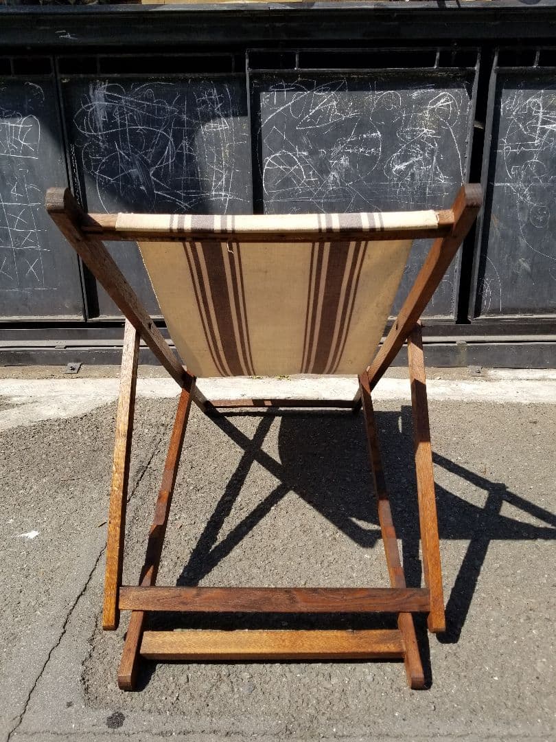 1960年代　ヴィンテージ　縞柄　帆布　オーク材　ストライプ　ロッキングチェア