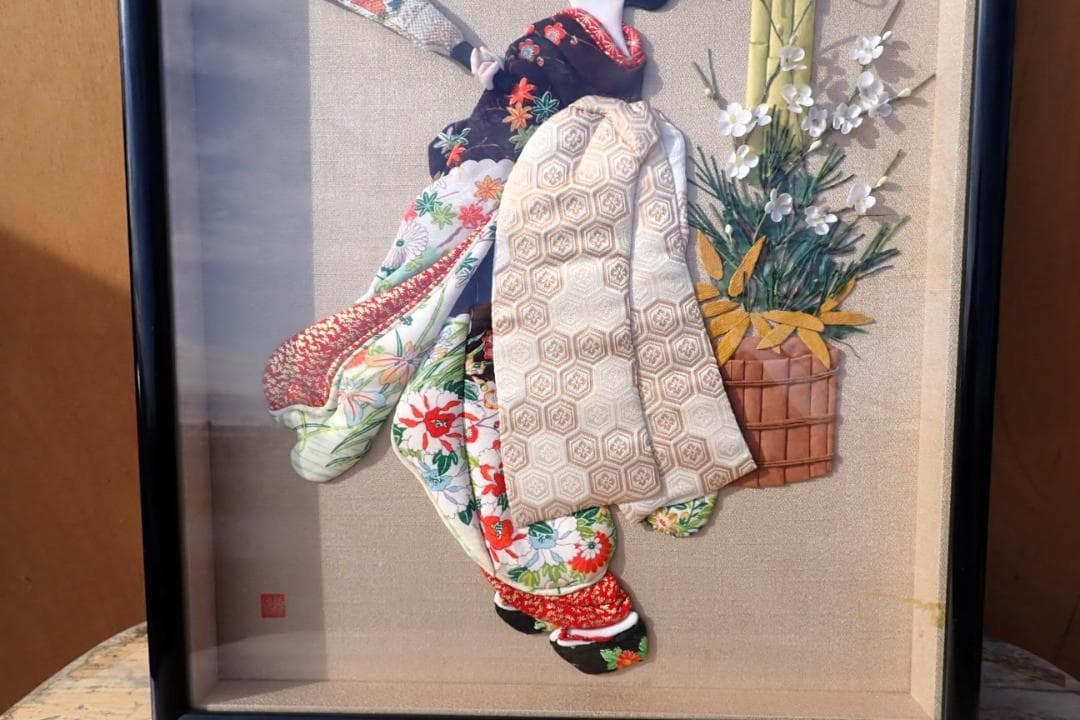 【落款・印あり】立体押絵 布絵 舞妓 女性図 和装 伝統工芸 額装 タカハシ製