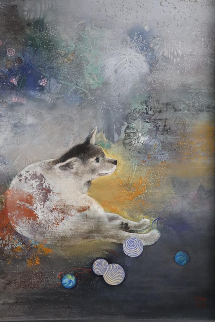 真作保証 竹内浩一 「閑 (犬)」日本画12号 共シール 過去一傑作品