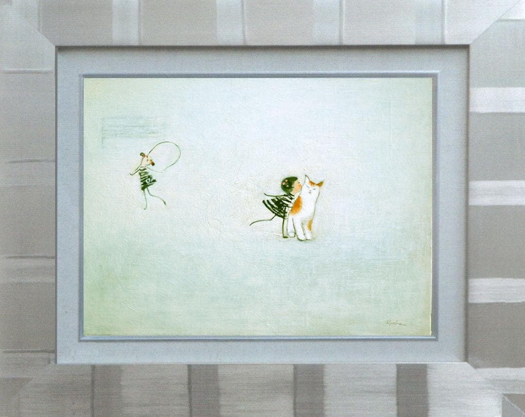 油絵 菅家令子 絵 絵画 インテリア F4-090718 可愛い子猫と女の子