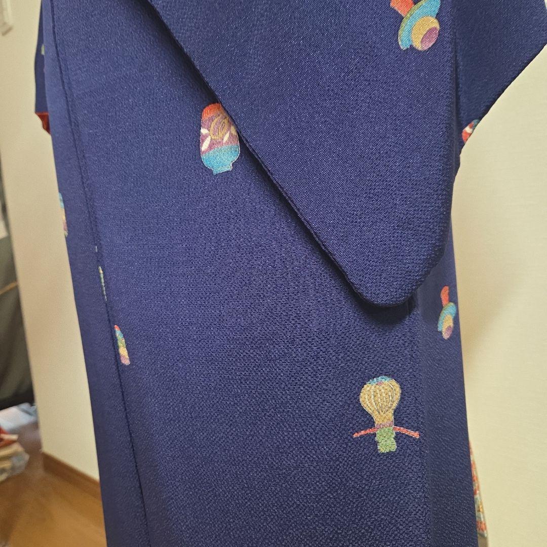 古代ちりめん小紋　紺地　茶道具飛び柄　6611