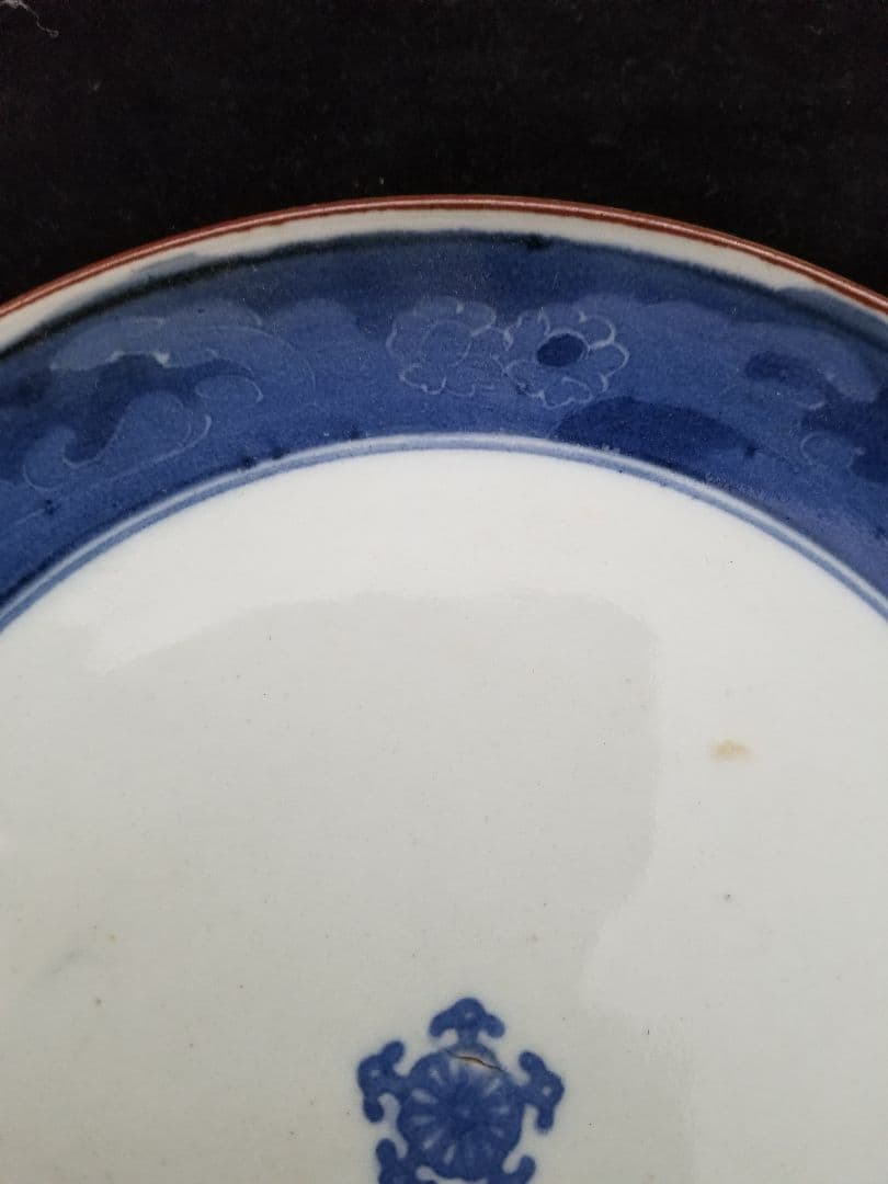 古伊万里 江戸中期　コンニャク印判　墨弾きの皿　20㎝