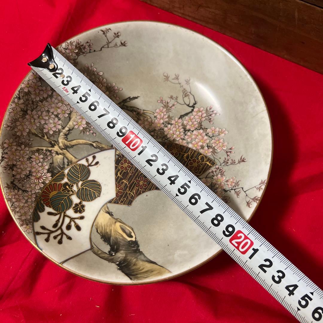 古美術　桜の木　扇面絵　極細絵　九谷谷口製　在銘