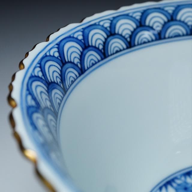 久世久宝　青金襴手牡丹唐草菓子鉢　共箱　茶道具　菓子器　京焼　染付　磁器