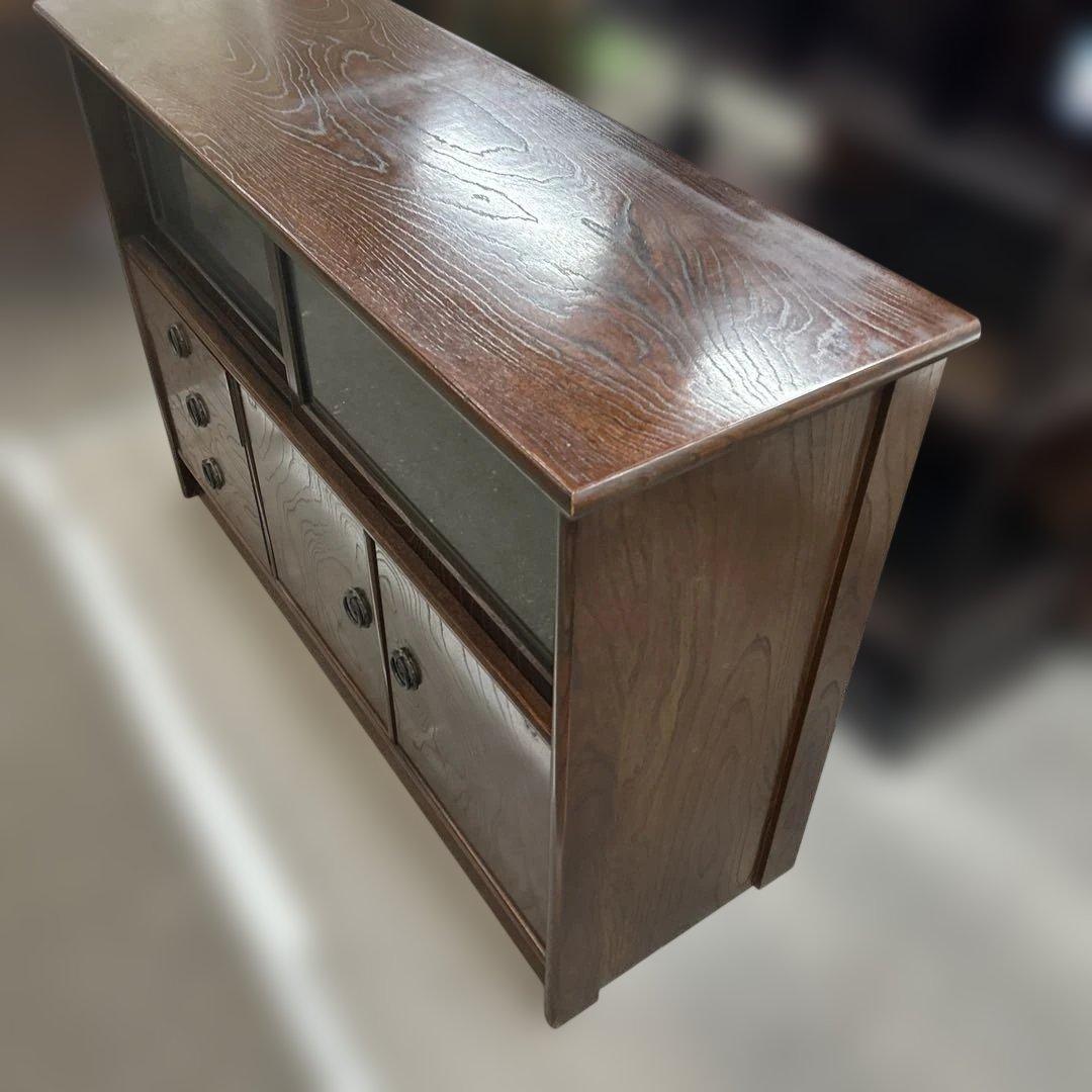 木製ガラス扉収納キャビネット　和風　飾り棚