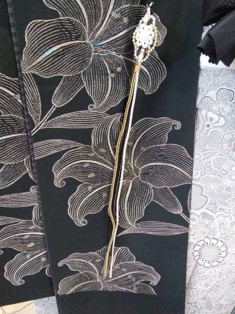 振袖、正絹山岡古都振袖、落款、西陣袋帯、