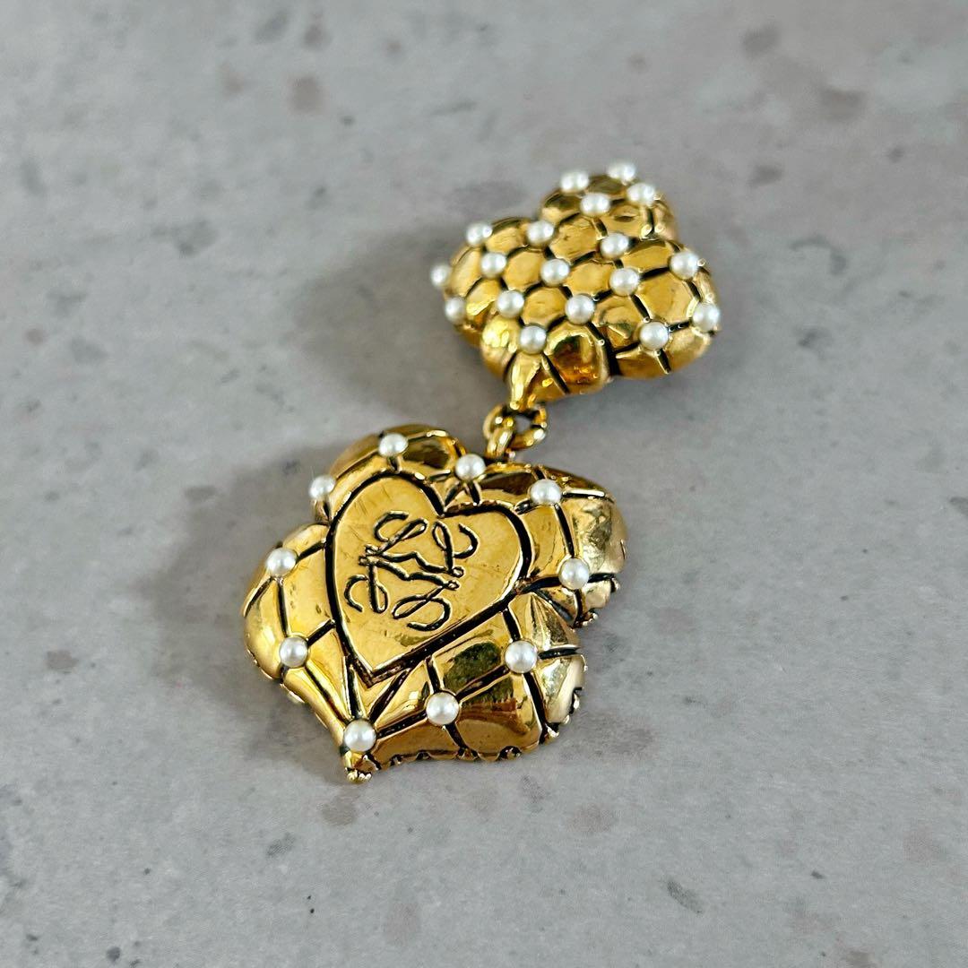 【超美品】LOEWE ヴィンテージ ブローチ ハート×パール ゴールド 一点物