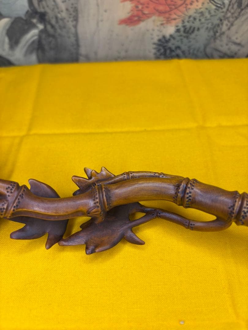 置物　珍木 古美術 黄楊木 虫 竹　　極細工