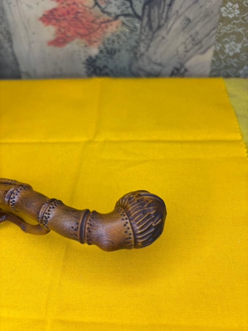 置物　珍木 古美術 黄楊木 虫 竹　　極細工