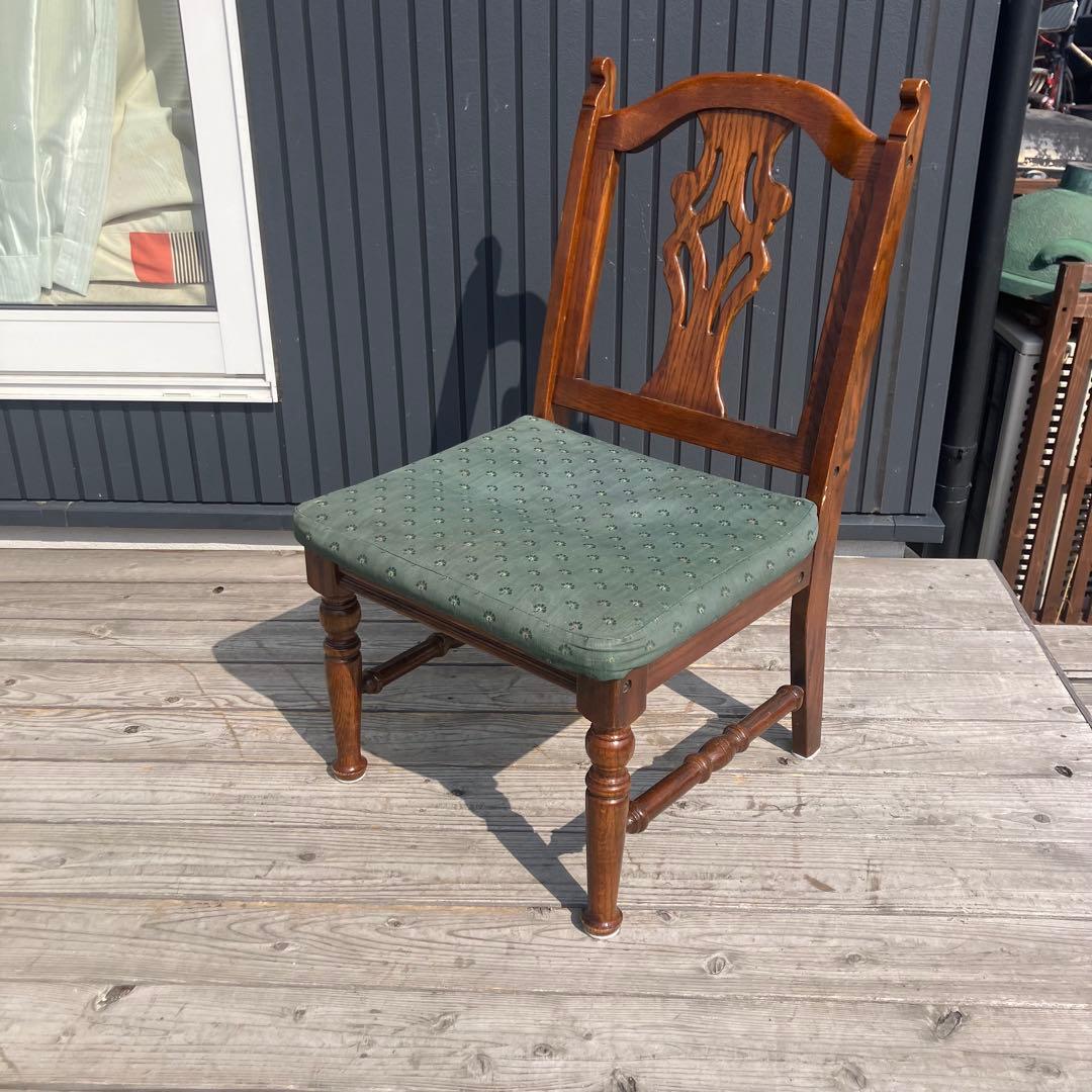 アンティーク 木製椅子 彫刻装飾 アームレスチェア ダイニングチェア ビンテージ
