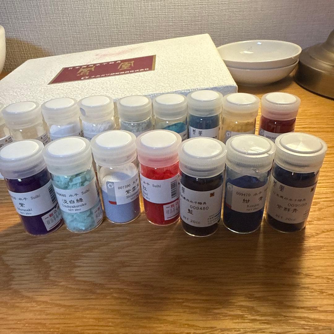 まとめ売り　ナカガワ胡粉　日本画用水干絵具セット 23色＋18色　乳鉢　乳棒　皿