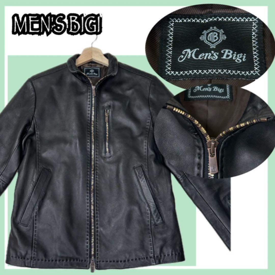 ✨美品✨メンズビギ 羊革シングルライダースジャケット 黒 Sサイズ