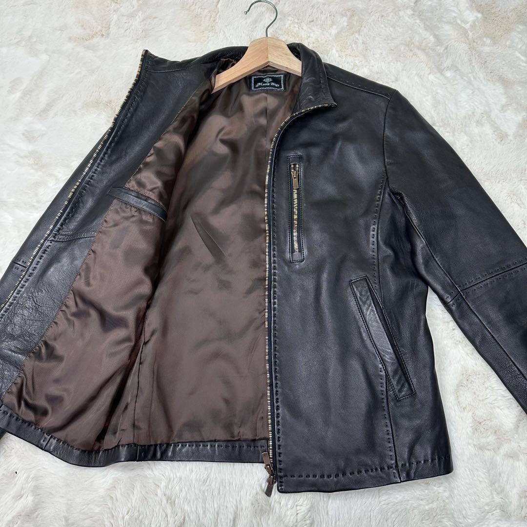 ✨美品✨メンズビギ 羊革シングルライダースジャケット 黒 Sサイズ