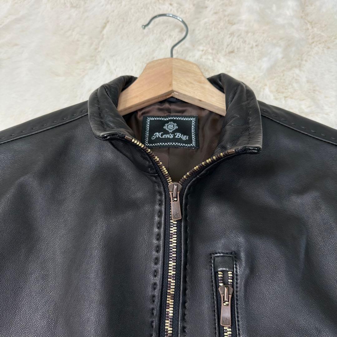 ✨美品✨メンズビギ 羊革シングルライダースジャケット 黒 Sサイズ