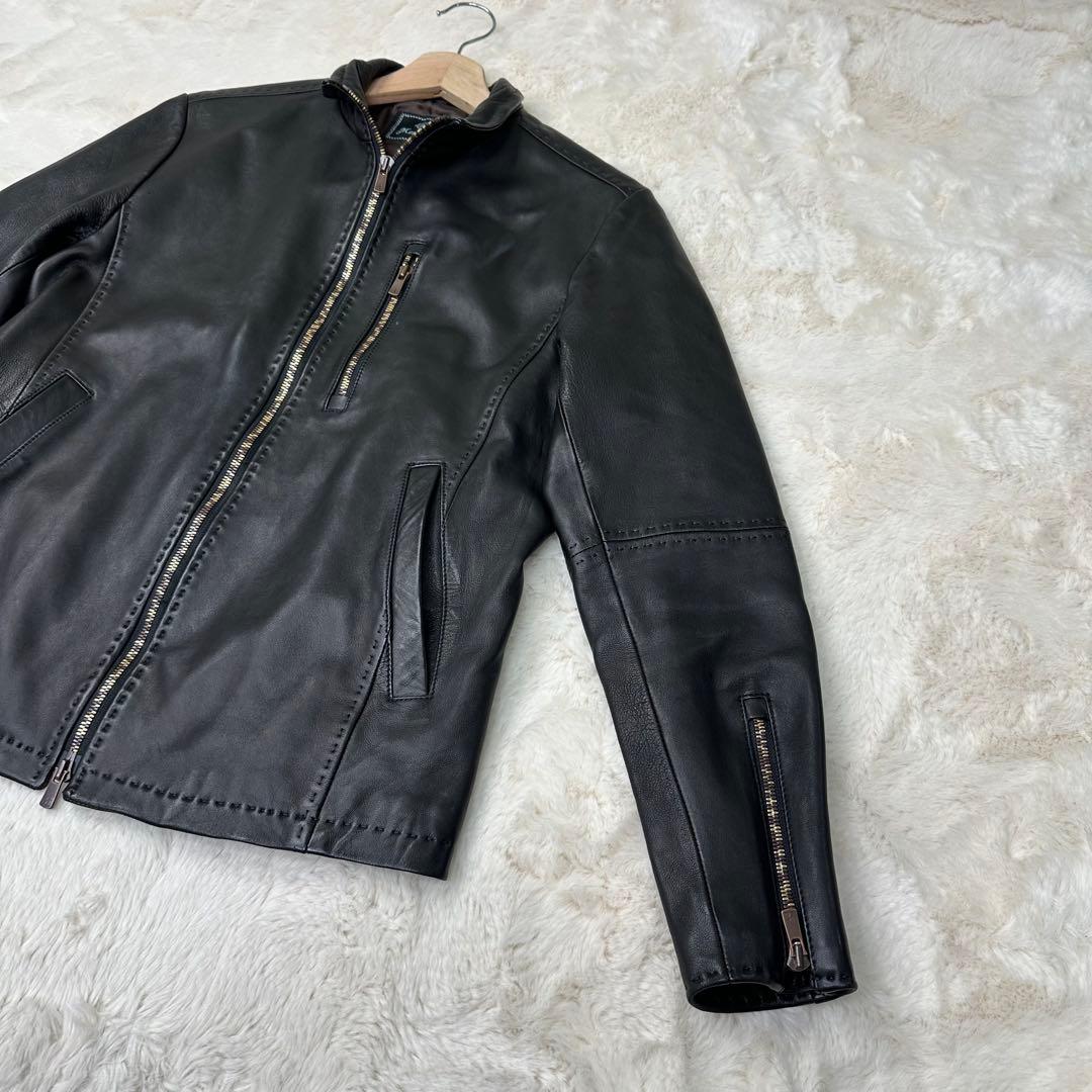 ✨美品✨メンズビギ 羊革シングルライダースジャケット 黒 Sサイズ