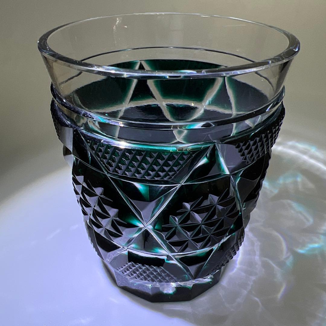 島津磯斉　薩摩切子オールドファッションタンブラー　共箱　東Y7-1203☆1F