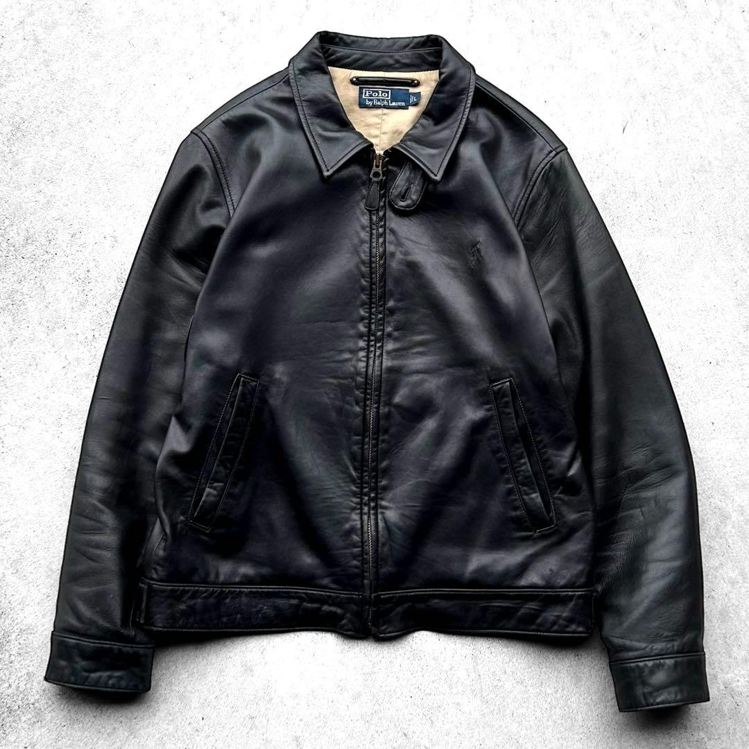 美品 90s Polo Ralph Lauren 刺繍ロゴ レザージャケット