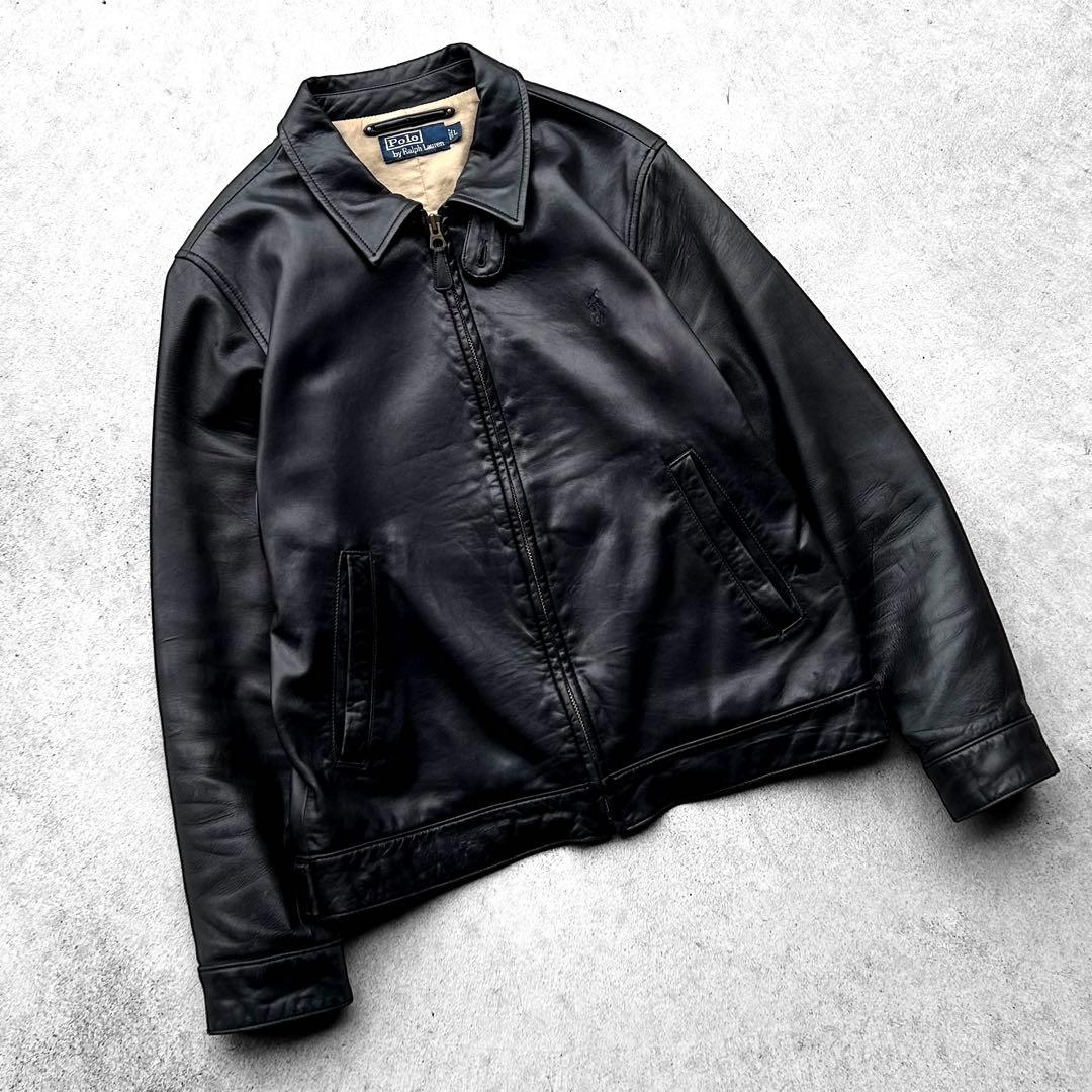 美品 90s Polo Ralph Lauren 刺繍ロゴ レザージャケット