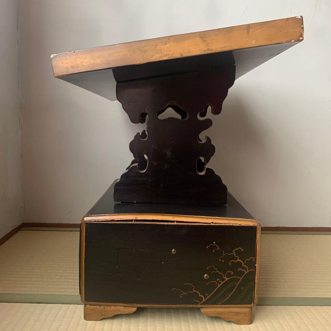和家具　蒔絵　書見台　古道具　骨董　時代箪笥　引出し　波間に鯉　座学用机