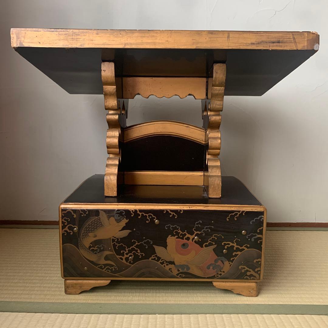 和家具　蒔絵　書見台　古道具　骨董　時代箪笥　引出し　波間に鯉　座学用机