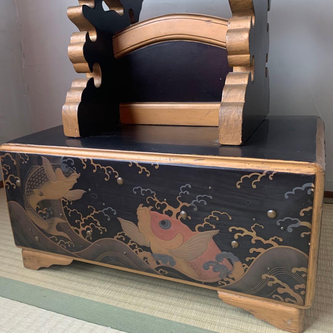 和家具　蒔絵　書見台　古道具　骨董　時代箪笥　引出し　波間に鯉　座学用机