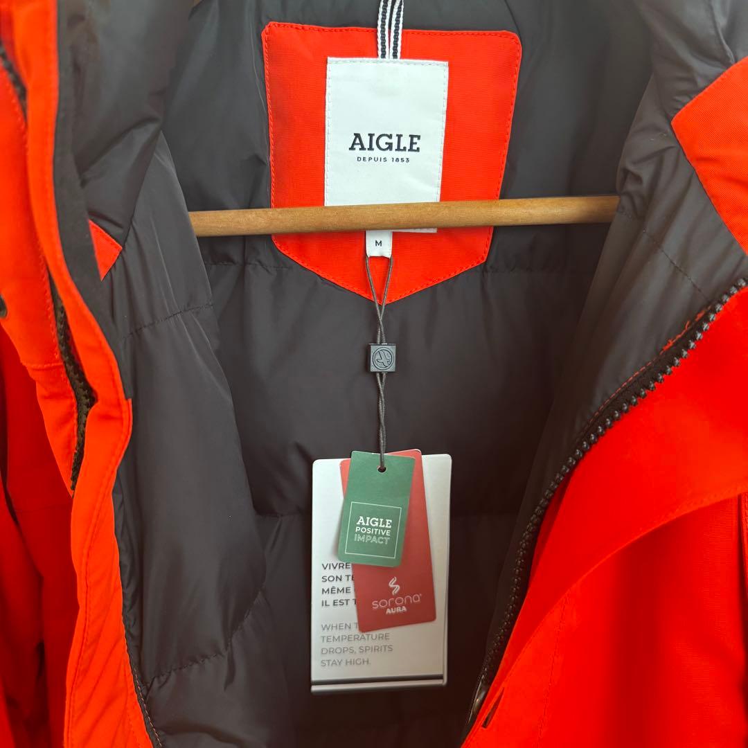 土日限定値下最終値下送料無新品タグ付AIGLE朱色Mオビモムジャケットフード付き