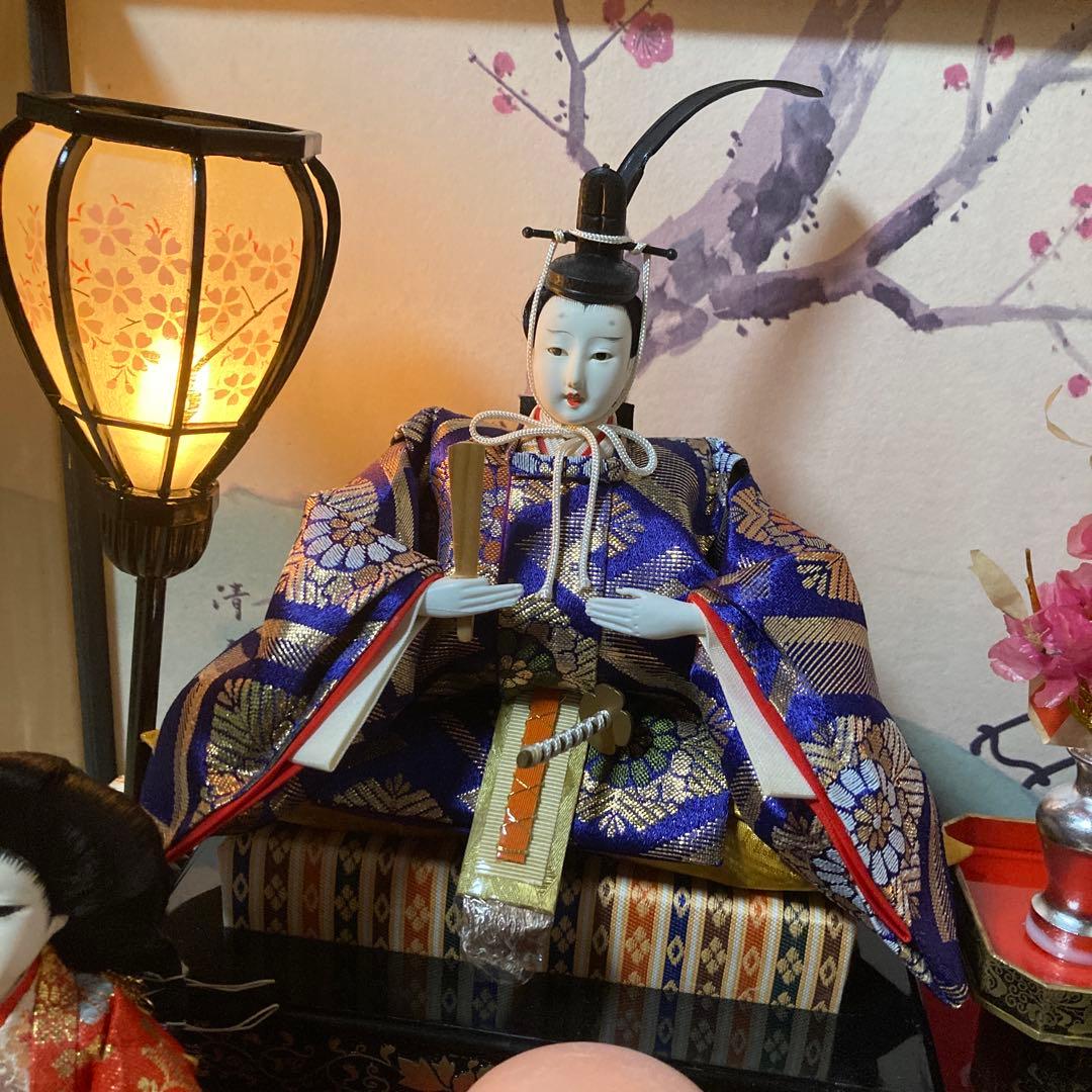 雛人形　ガラスケース入り　オルゴール付き　電気付　専用段ボール　三人官女