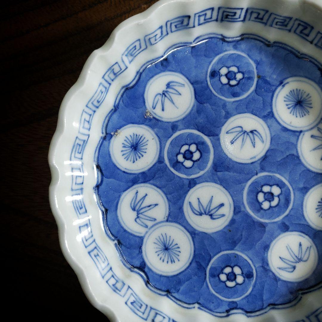 小皿　染付　花弁縁　丸窓　松竹梅　縁文　雷文　訳あり　明治　大正　古伊万里　ロ号