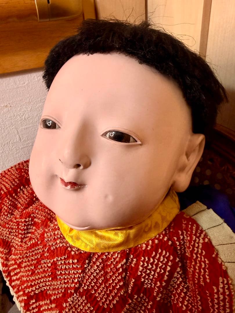 明治時代 抱き人形 男の子 市松人形 着物 貴重 骨董 70cm