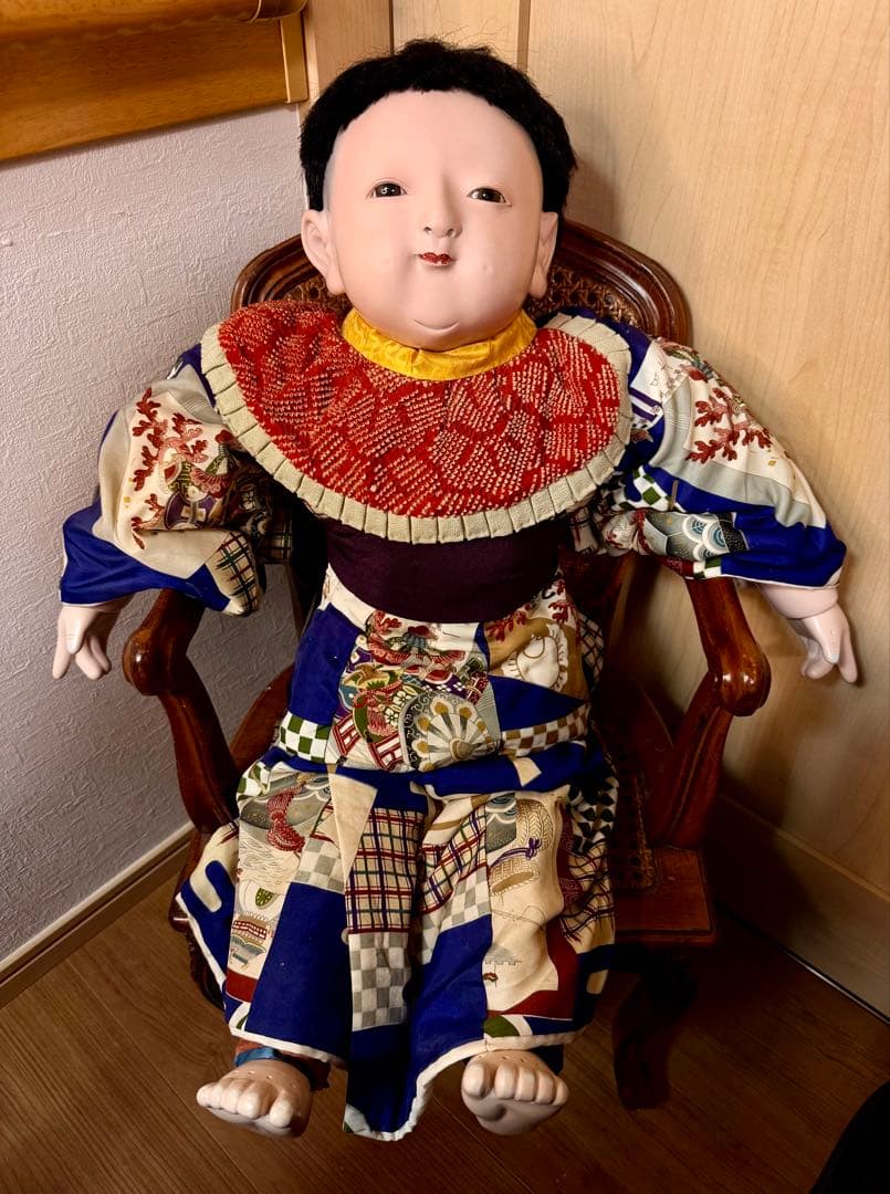 明治時代 抱き人形 男の子 市松人形 着物 貴重 骨董 70cm