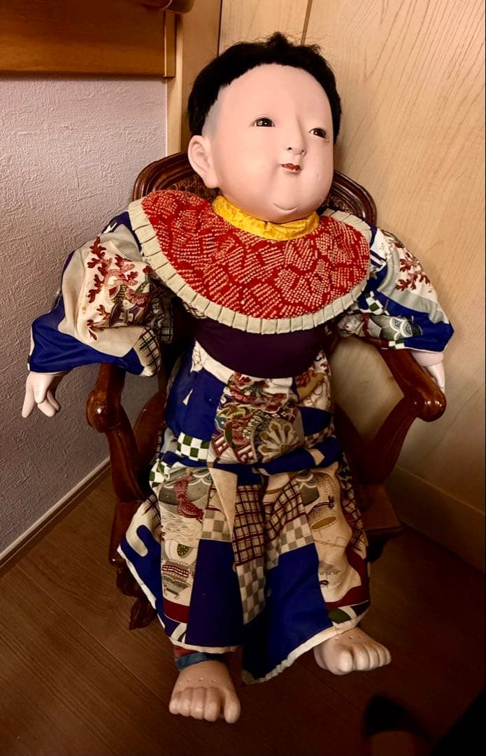 明治時代 抱き人形 男の子 市松人形 着物 貴重 骨董 70cm
