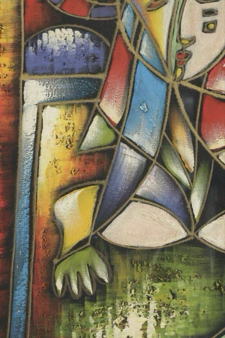 【額装】キュビズム風 女性人物画 模写 現代アート 油彩風インテリア 52×43