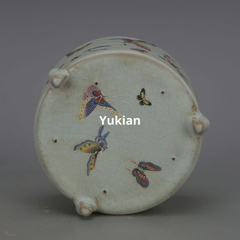 蝶恋花三足香炉 陶磁器 現代工芸品 美術品 装飾品 置物