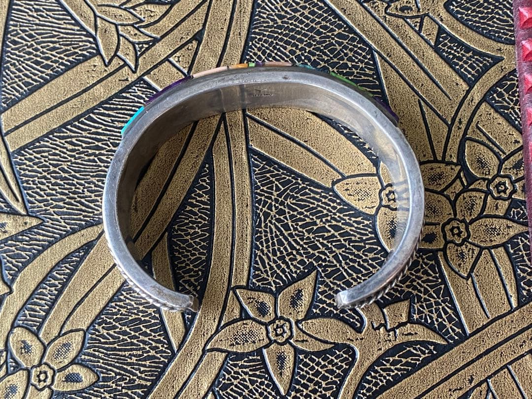 インディアンジュエリー シルバーバングル マルチカラーインレイ Navajo