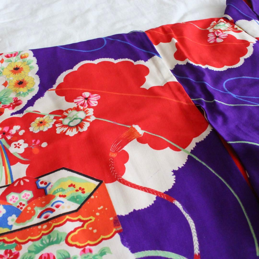 七五三 3歳 女の子 子供 アンティーク 正絹 着物 被布 ビーズバッグ セット