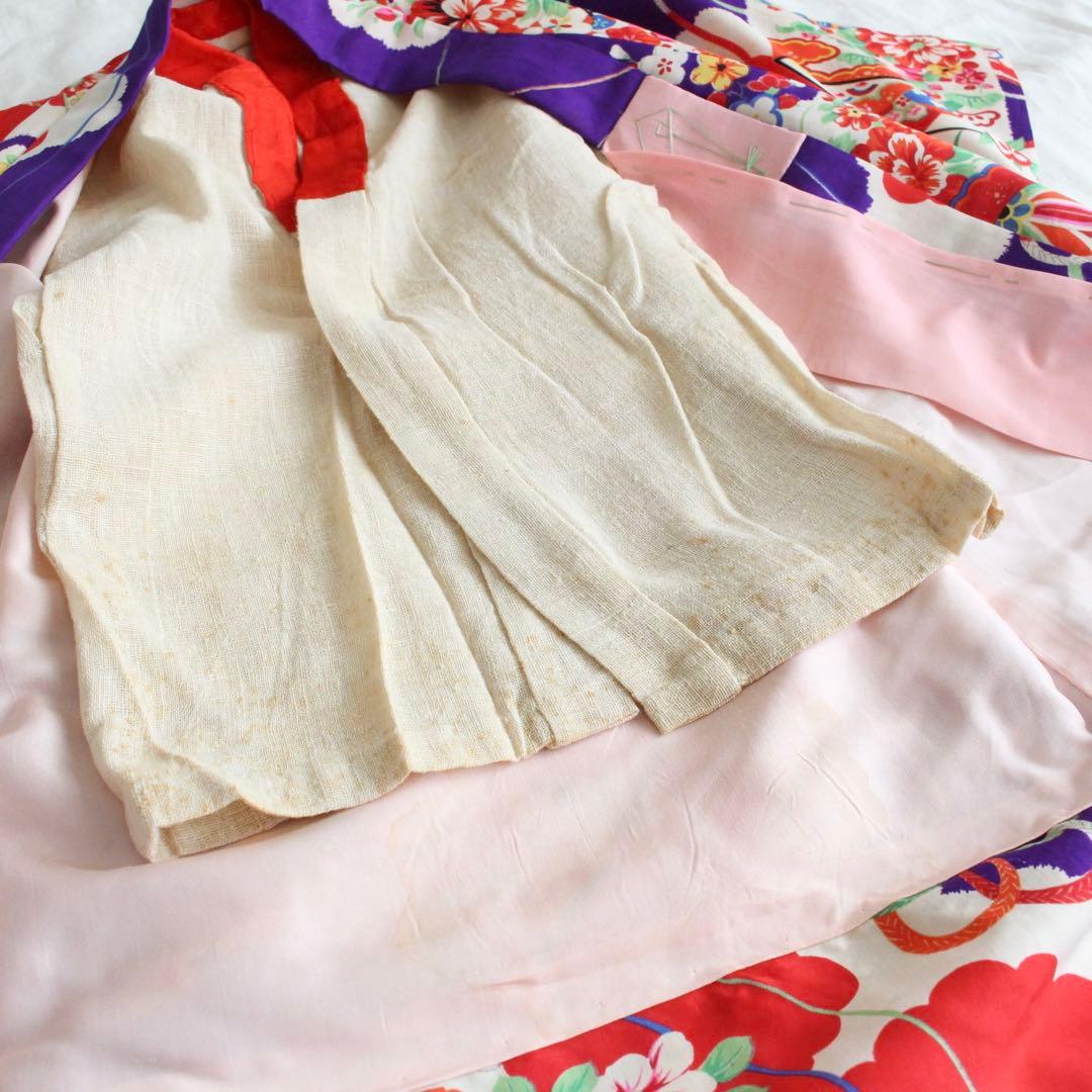 七五三 3歳 女の子 子供 アンティーク 正絹 着物 被布 ビーズバッグ セット