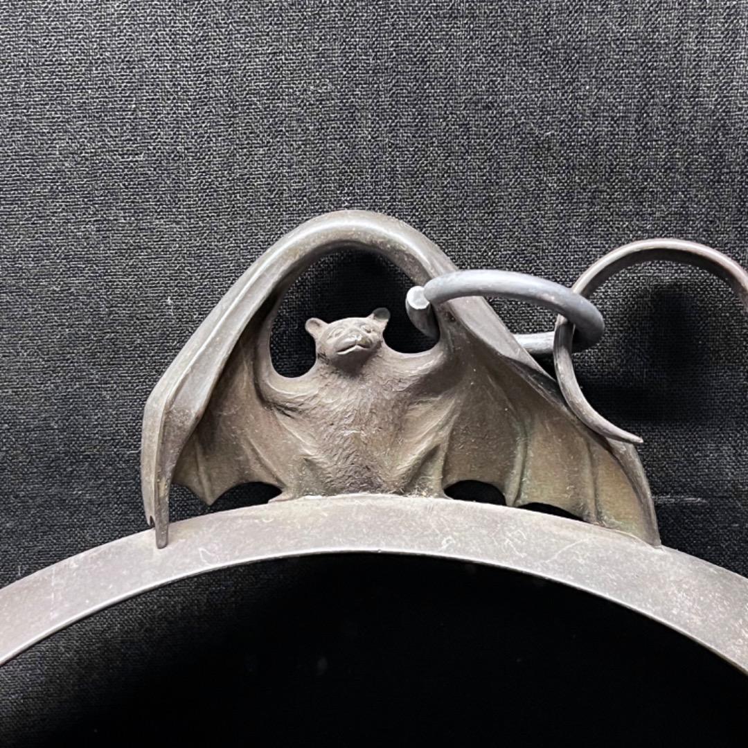 ▽Ec左1017 銘あり 金属製 吊花入 蝙蝠